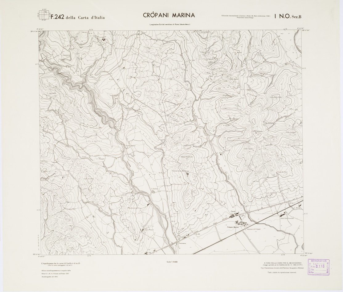 (N:7095) CARTA TOPOGRAFICA DELLA CALABRIA - Foglio 242 I N.O. SEZ.B - Cropani Marina (B0001605) Carte e stampe antiche: riproduzione a colori su carta (formato A1)