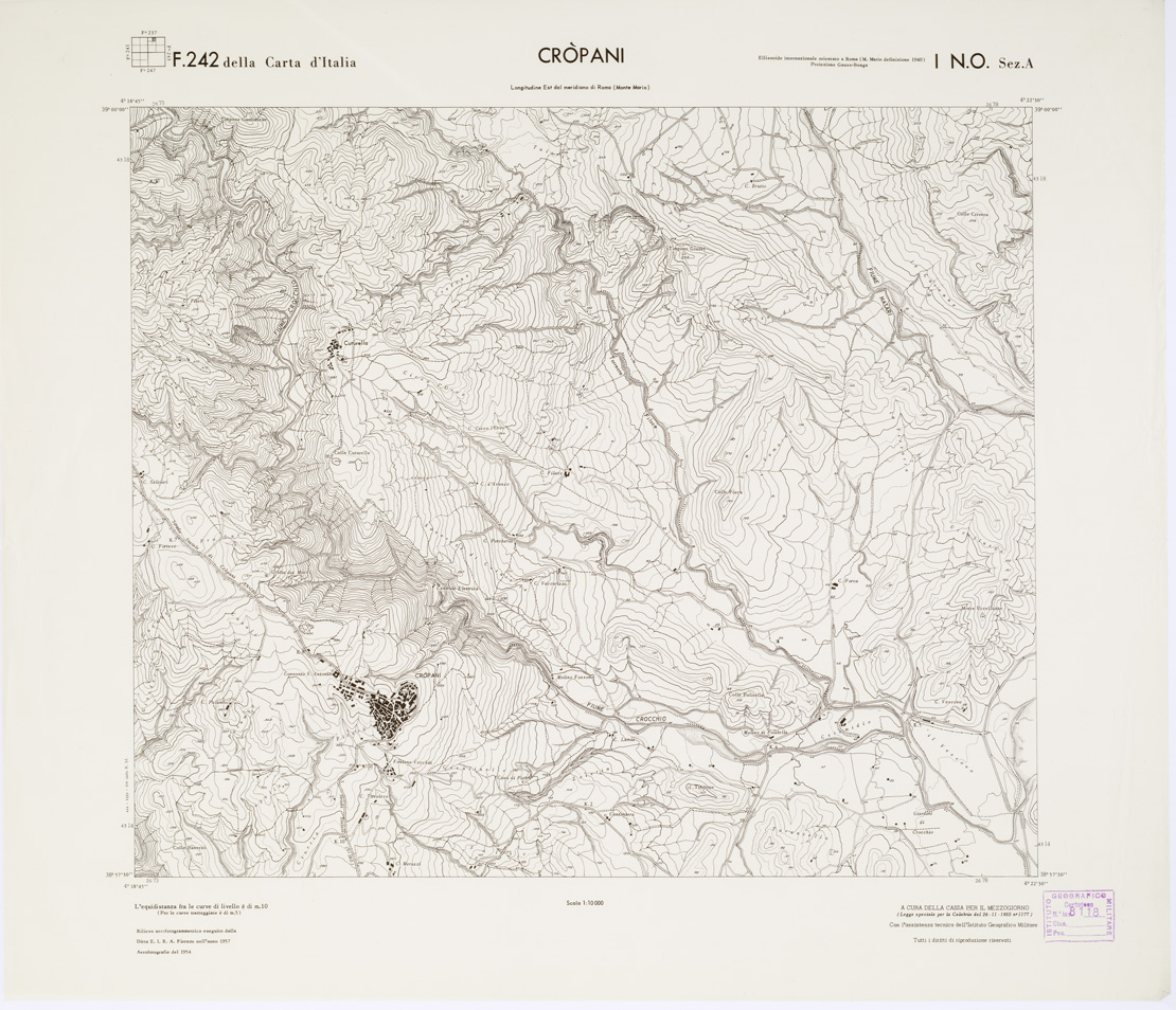(N:7094) CARTA TOPOGRAFICA DELLA CALABRIA - Foglio 242 I N.O. SEZ.A - Cropani (B0001606) Carte e stampe antiche: riproduzione a colori su carta (formato A1)