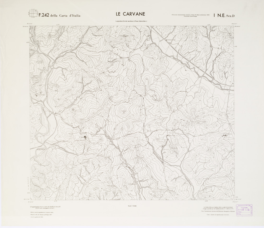 (N:7152) CARTA TOPOGRAFICA DELLA CALABRIA - Foglio 242 I N.E. SEZ.D - Le Carvane (B0001610) Carte e stampe antiche: riproduzione a colori su carta (formato A1)