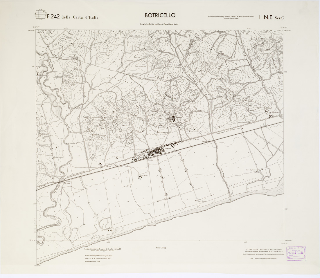 (N:7014) CARTA TOPOGRAFICA DELLA CALABRIA - Foglio 242 I N.E. SEZ.C - Botricello (B0001611) Carte e stampe antiche: riproduzione a colori su carta (formato A1)