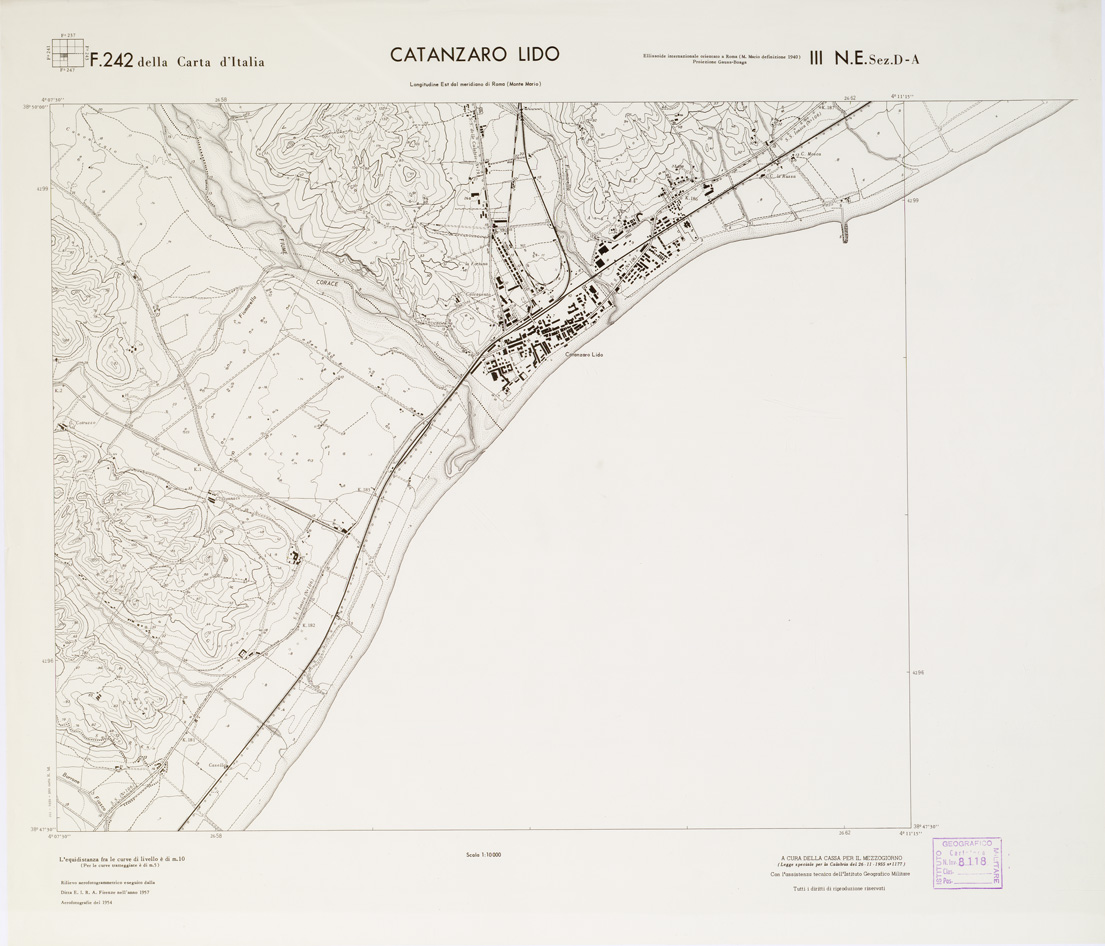 (N:7062) CARTA TOPOGRAFICA DELLA CALABRIA - Foglio 242 III N.E. SEZ.D-A - Catanzaro Lido (B0001614) Carte e stampe antiche: riproduzione a colori su carta (formato A1)