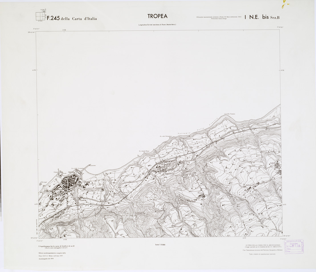 (N:7394) CARTA TOPOGRAFICA DELLA CALABRIA - Foglio 245 I N.E. bis SEZ.B - Tropea (B0001630) Carte e stampe antiche: riproduzione a colori su carta (formato A1)