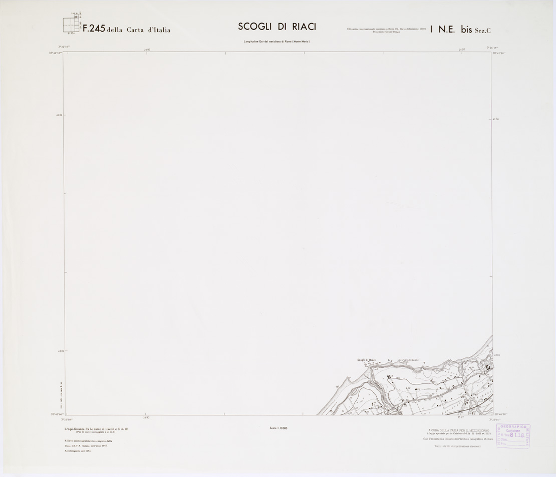 (N:7340) CARTA TOPOGRAFICA DELLA CALABRIA - Foglio 245 I N.E. bis SEZ.C - Scogli di Riaci (B0001632) Carte e stampe antiche: riproduzione a colori su carta (formato A1)