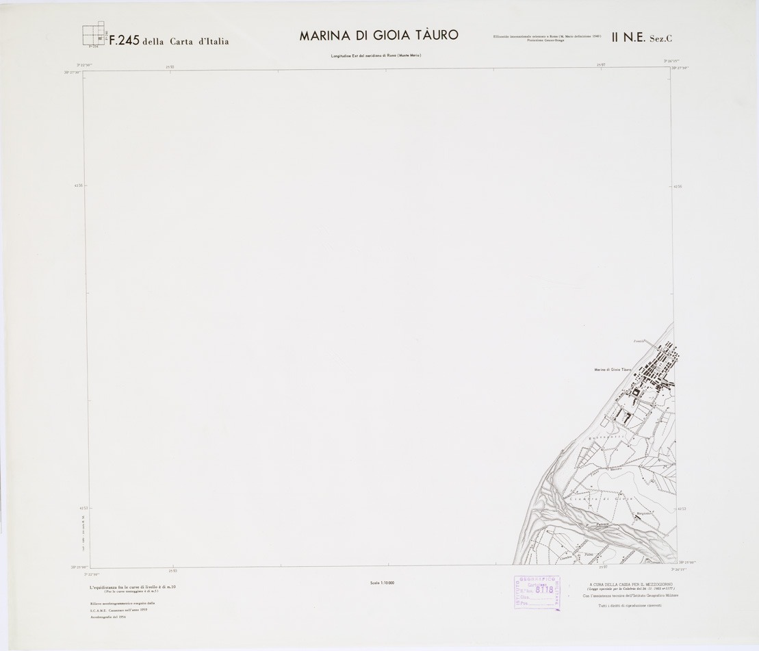 (N:7175) CARTA TOPOGRAFICA DELLA CALABRIA - Foglio 245 II N.E. SEZ.C - Marina di Gioia Tauro (B0001633) Carte e stampe antiche: riproduzione a colori su carta (formato A1)
