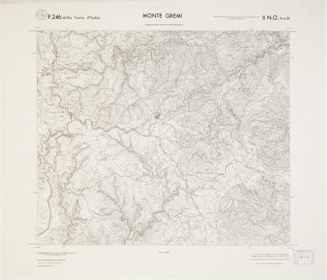 (N:7206) CARTA TOPOGRAFICA DELLA CALABRIA - Foglio 246 II N.O. SEZ.B - Monte Gremi (B0001659) Carte e stampe antiche: riproduzione a colori su carta (formato A1)