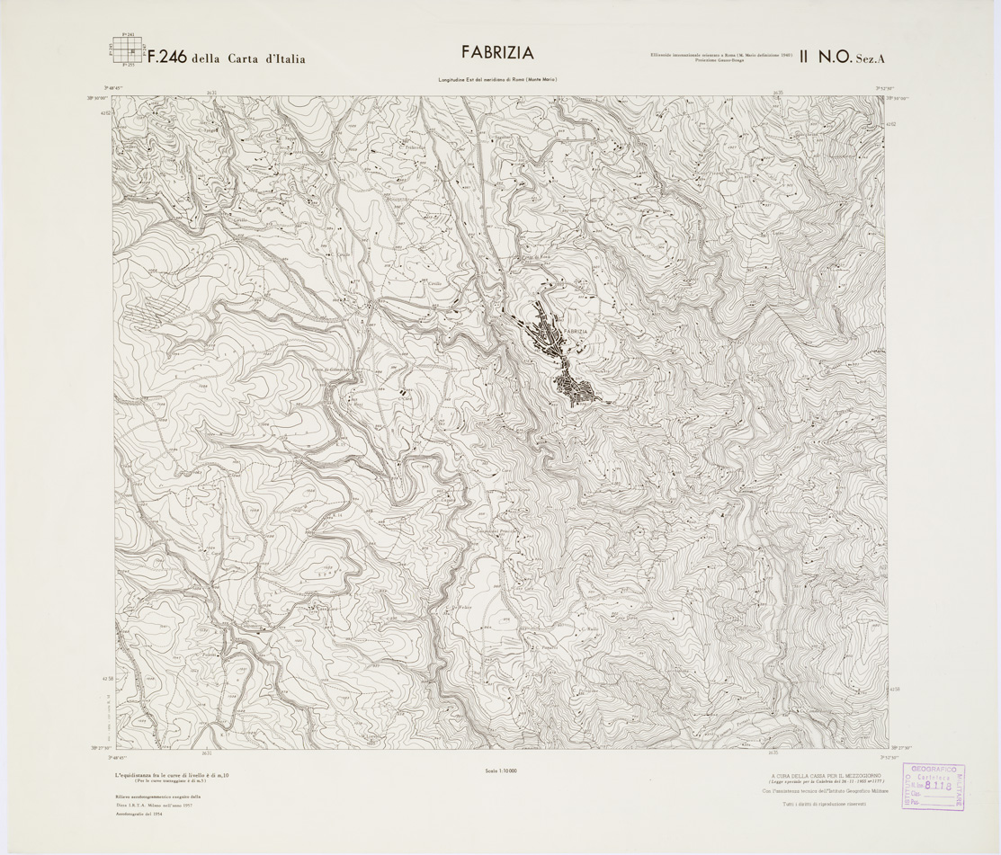 (N:7107) CARTA TOPOGRAFICA DELLA CALABRIA - Foglio 246 II N.O. SEZ.A - Fabrizia (B0001662) Carte e stampe antiche: riproduzione a colori su carta (formato A1)
