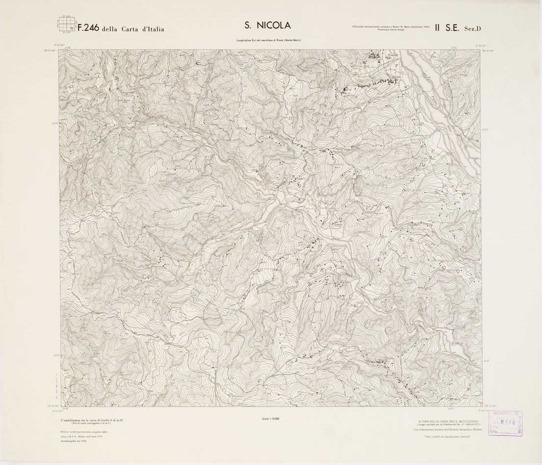 (N:7318) CARTA TOPOGRAFICA DELLA CALABRIA - Foglio 246 II S.E. SEZ.D - S. Nicola (B0001667) Carte e stampe antiche: riproduzione a colori su carta (formato A1)
