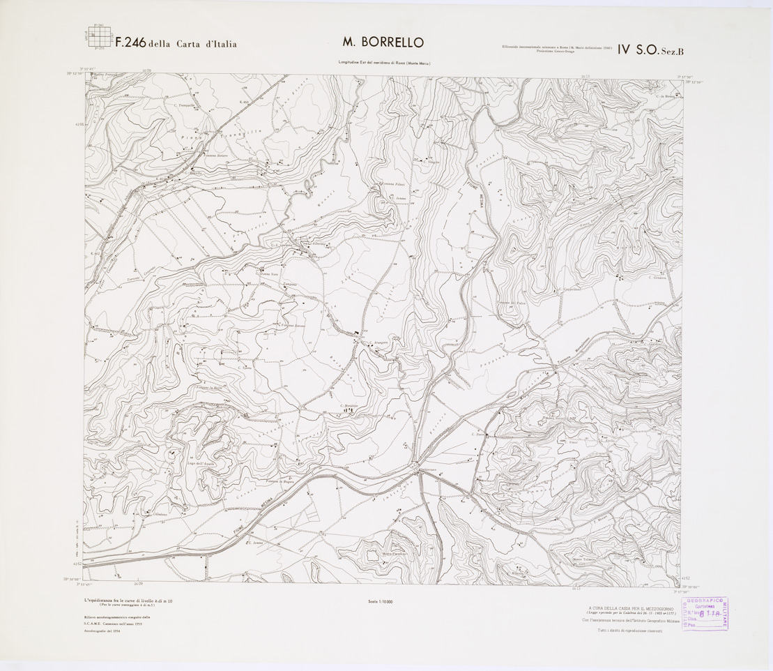 (N:7164) CARTA TOPOGRAFICA DELLA CALABRIA - Foglio 246 IV S.O. SEZ.B - M. Borrello (B0001699) Carte e stampe antiche: riproduzione a colori su carta (formato A1)