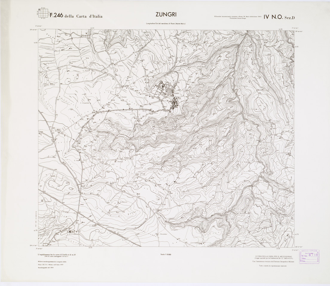 (N:7415) CARTA TOPOGRAFICA DELLA CALABRIA - Foglio 246 IV N.O. SEZ.D - Zungri (B0001705) Carte e stampe antiche: riproduzione a colori su carta (formato A1)