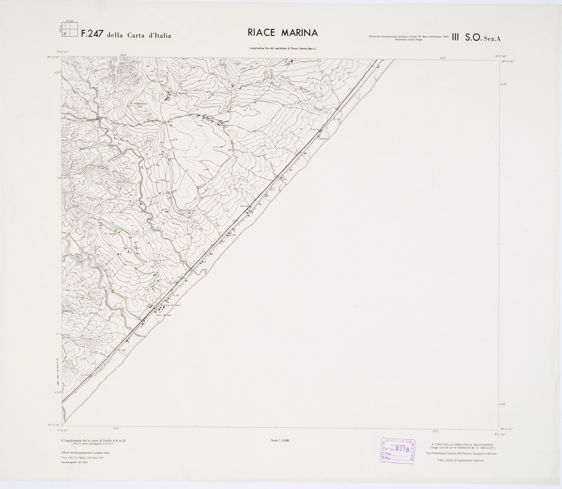 (N:7278) CARTA TOPOGRAFICA DELLA CALABRIA - Foglio 247 III S.O. SEZ.A - Riace Marina (B0001708) Carte e stampe antiche: riproduzione a colori su carta (formato A1)