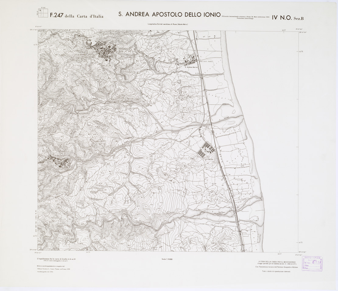 (N:7291) CARTA TOPOGRAFICA DELLA CALABRIA - Foglio 247 IV N.O. SEZ.B - S. Andrea Apostolo dello Ionio (B0001718) Carte e stampe antiche: riproduzione a colori su carta (formato A1)