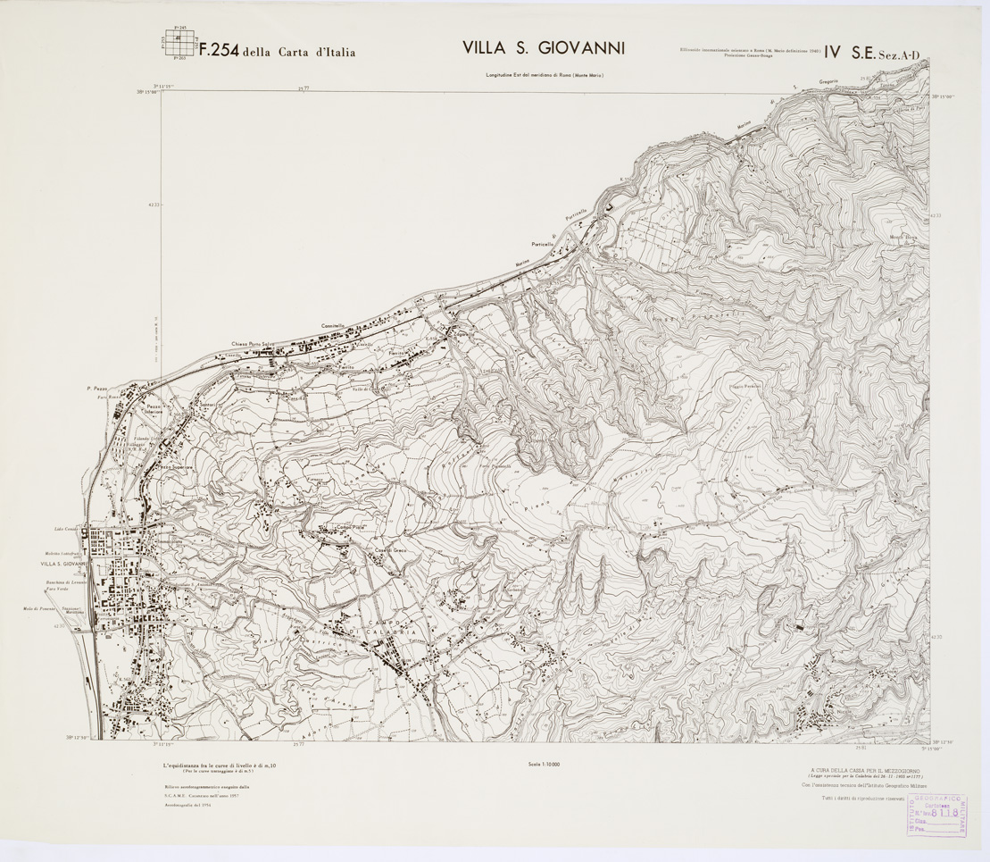 (N:7402) CARTA TOPOGRAFICA DELLA CALABRIA - Foglio 254 IV S.E. SEZ.A-D - Villa S. Giovanni (B0001721) Carte e stampe antiche: riproduzione a colori su carta (formato A1)