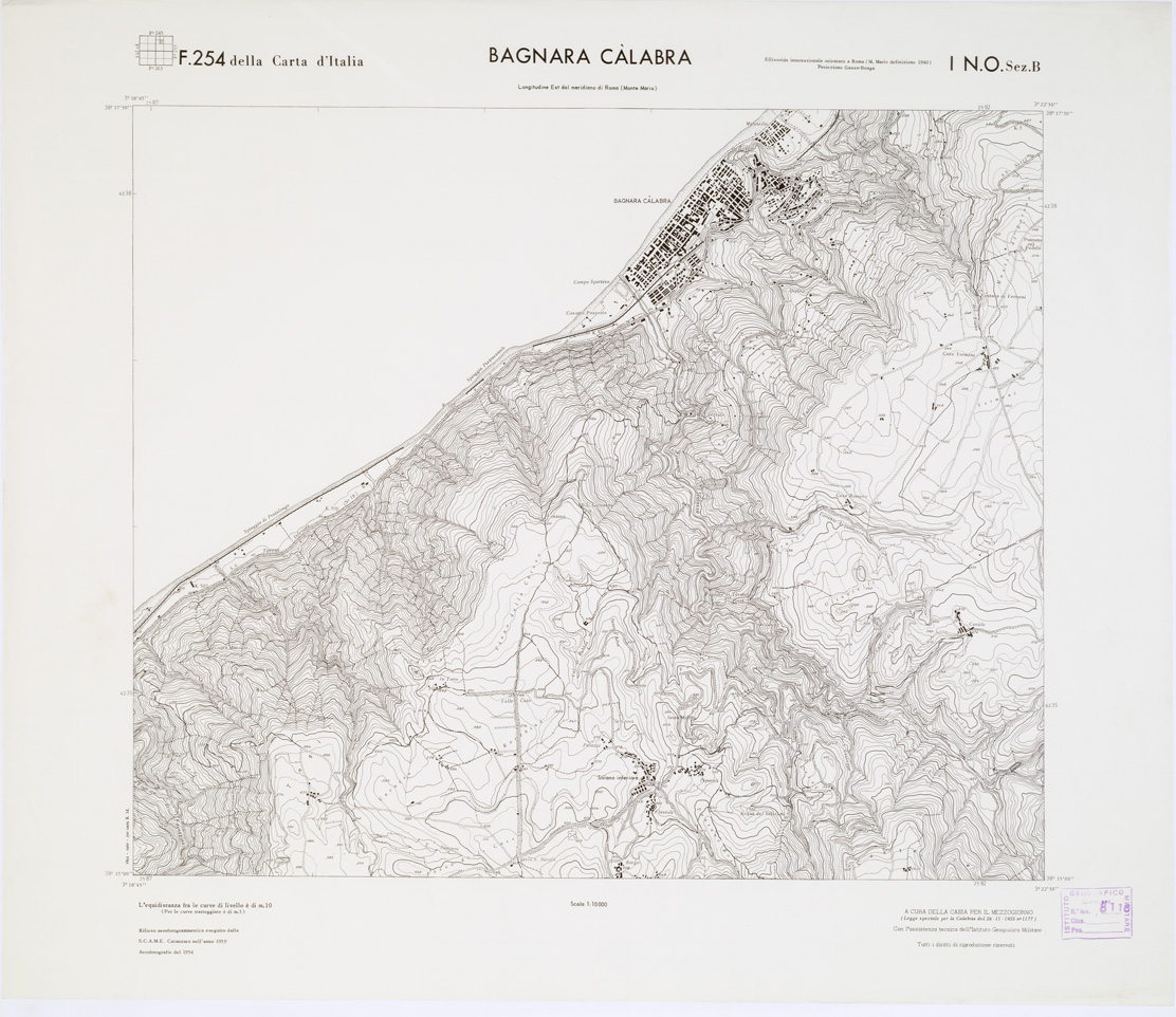 (N:7002) CARTA TOPOGRAFICA DELLA CALABRIA - Foglio 254 I N.O. SEZ.B - Bagnara Calabra (B0001735) Carte e stampe antiche: riproduzione a colori su carta (formato A1)