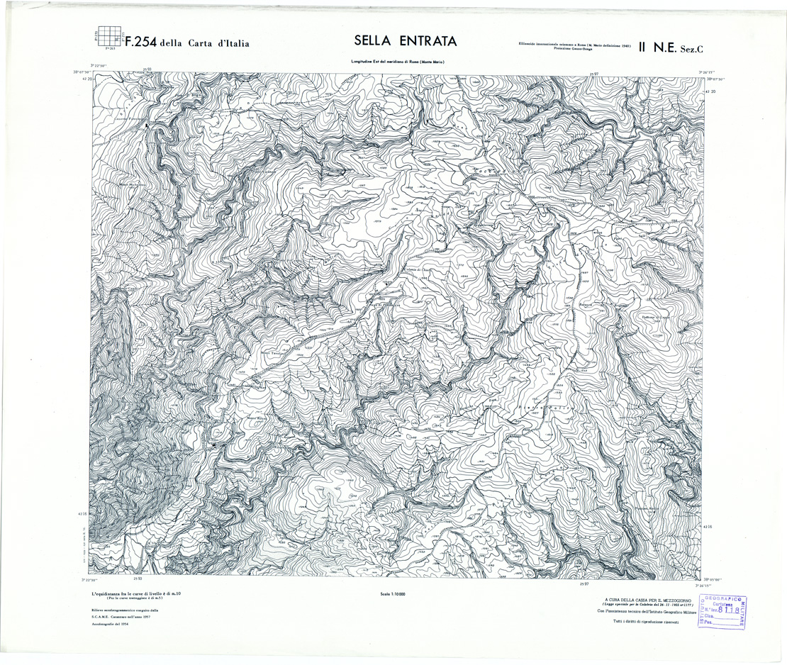 (N:7341) CARTA TOPOGRAFICA DELLA CALABRIA - Foglio 254 II N.E. SEZ.C - Sella Entrata (B0001737) Carte e stampe antiche: riproduzione a colori su carta (formato A1)