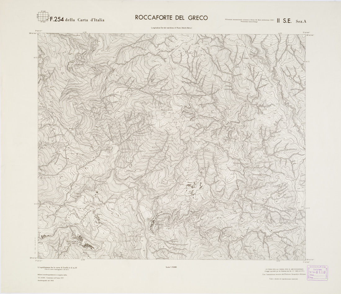 (N:7283) CARTA TOPOGRAFICA DELLA CALABRIA - Foglio 254 II S.E. SEZ.A - Roccaforte del Greco (B0001756) Carte e stampe antiche: riproduzione a colori su carta (formato A1)