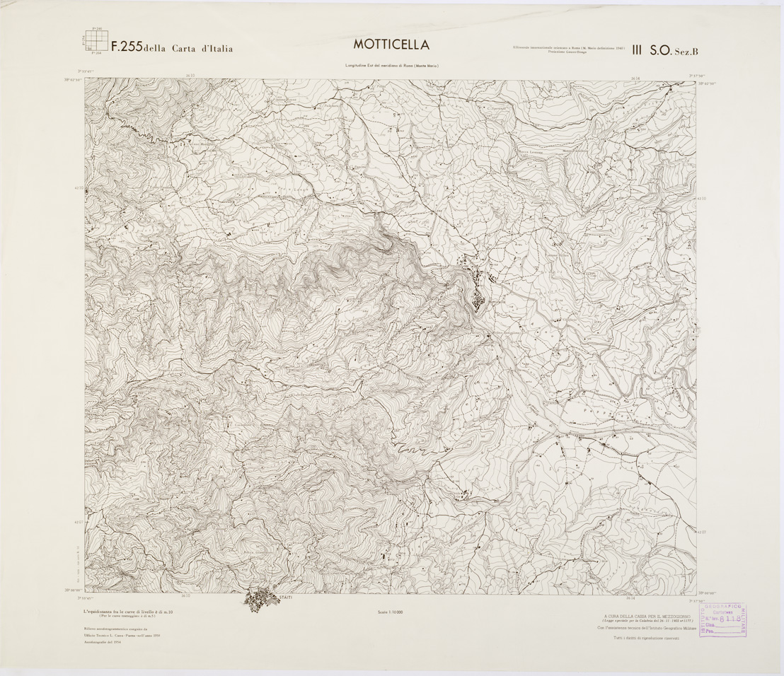 (N:7224) CARTA TOPOGRAFICA DELLA CALABRIA - Foglio 255 III S.O. SEZ.B - Motticella (B0001771) Carte e stampe antiche: riproduzione a colori su carta (formato A1)