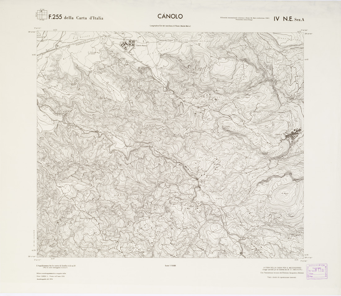 (N:7027) CARTA TOPOGRAFICA DELLA CALABRIA - Foglio 255 IV N.E. SEZ.A - Canolo (B0001776) Carte e stampe antiche: riproduzione a colori su carta (formato A1)