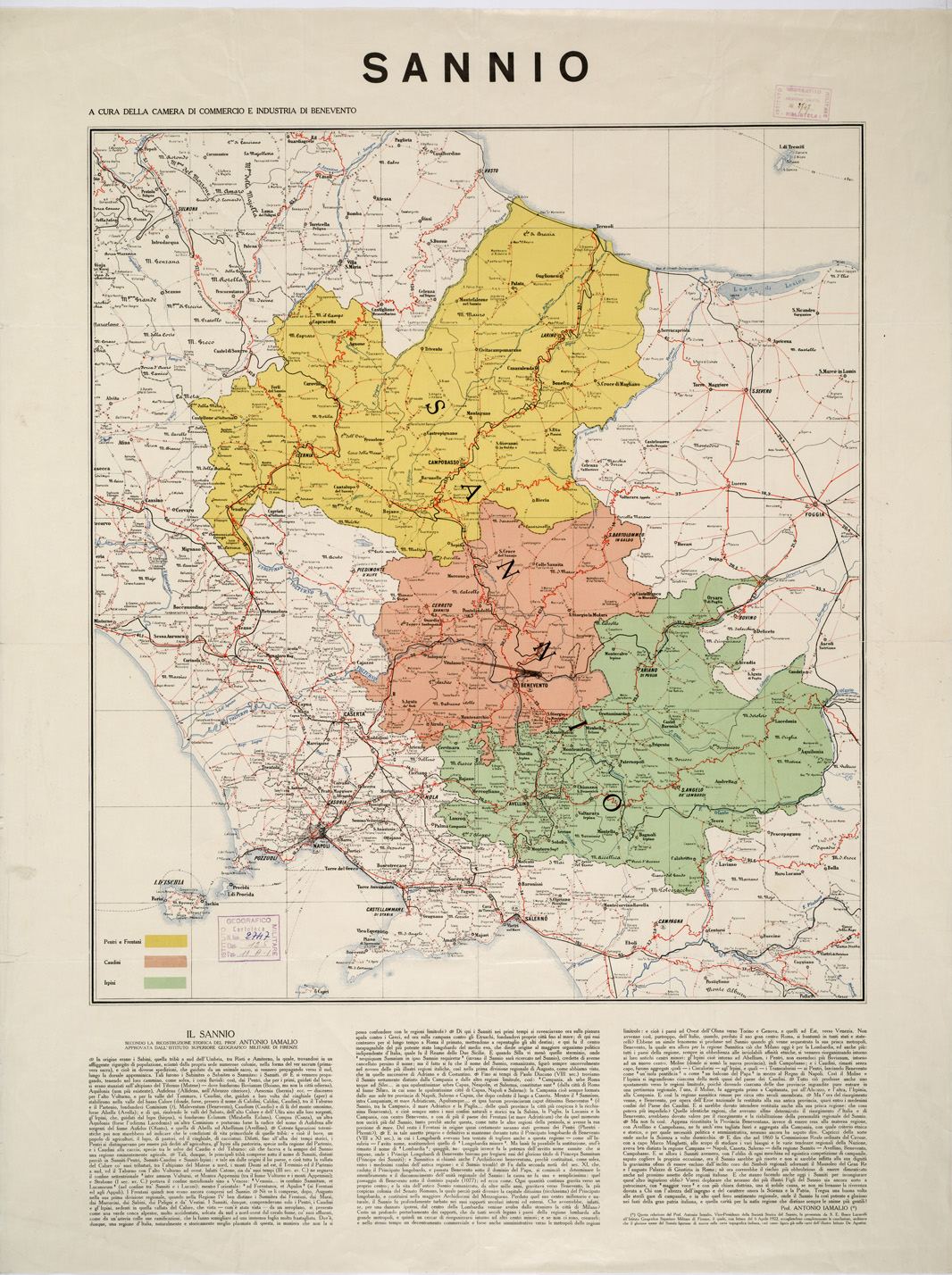 (N:10620) IL SANNIO SECONDO LA RICOSTRUZIONE STORICA DEL PROF. ANTONIO JAMALIO APPROVATA DALL'ISTITUTO SUPERIORE GEOGRAFICO MILITARE DI FIRENZE. A CURA DELLA CAMERA DI COMMERCIO E INDUSTRIA DI BENEVENTO (B0002059) Carte e stampe antiche: riproduzione a colori su carta (formato A1)