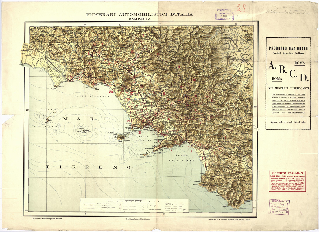 (N:10969) ITINERARI AUTOMOBILISTICI D'ITALIA - Campania (B0002064) Carte e stampe antiche: riproduzione a colori su carta (formato A1)