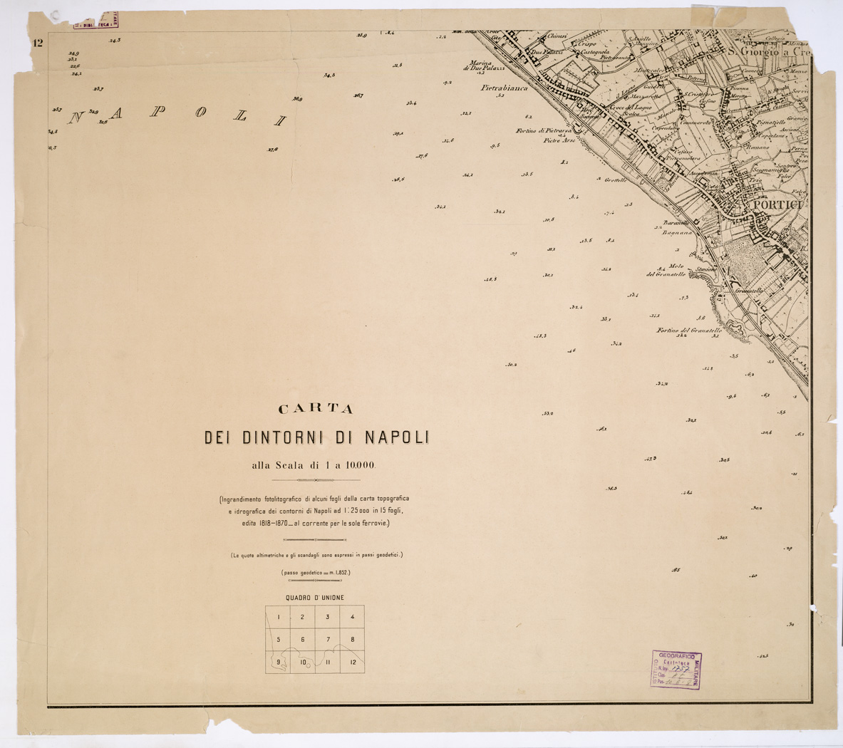 (N:1572) CARTA DEI DINTORNI DI NAPOLI - Foglio 12 (B0002113) Carte e stampe antiche: riproduzione a colori su carta (formato A1)
