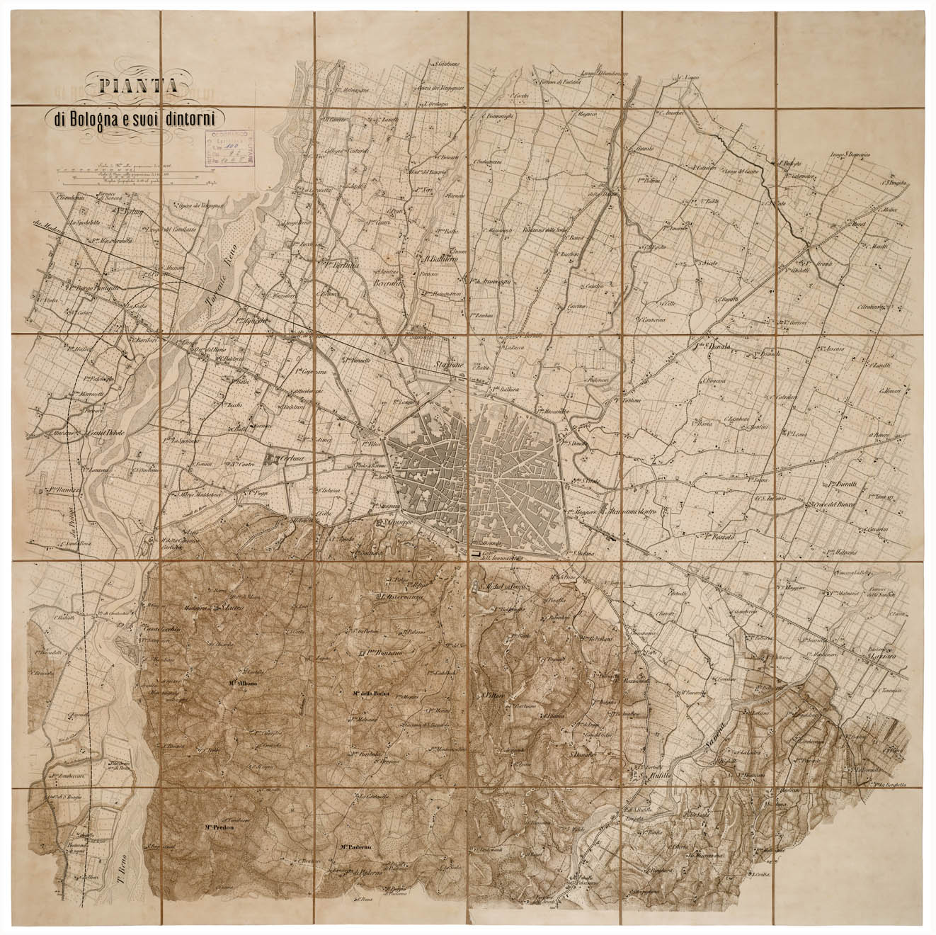 (N:3996) PIANTA DI BOLOGNA E SUOI DINTORNI (s. d., s. a.). (B0002195) Carte e stampe antiche: riproduzione a colori su carta (formato A1)