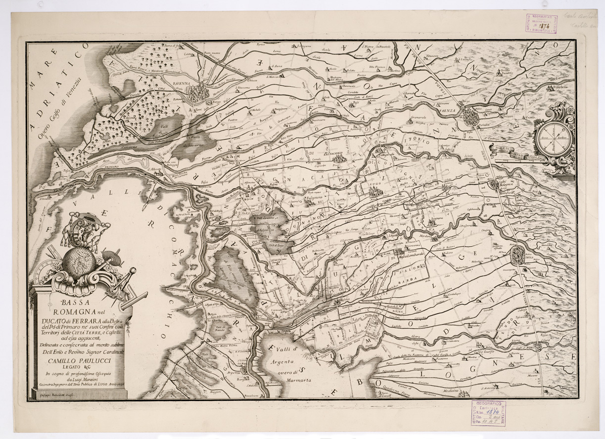 (N:394) BASSA ROMAGNA NEL DUCATO DI FERRARA ALLA DESTRA DEL PO DI PRIMARO NE' SUOI CONFINI, COLLI TERRITORI DELLE CITTA',TERRE, E CASTELLI AD ESSA AGGIACENTI (B0002201) Carte e stampe antiche: riproduzione a colori su carta (formato A1)