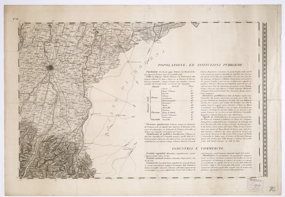 (N:6456) CARTA TOPOGRAFICA DEI DUCATI DI PARMA, PIACENZA E GUASTALLA... - Foglio VI (B0002210) Carte e stampe antiche: riproduzione a colori su carta (formato A1)