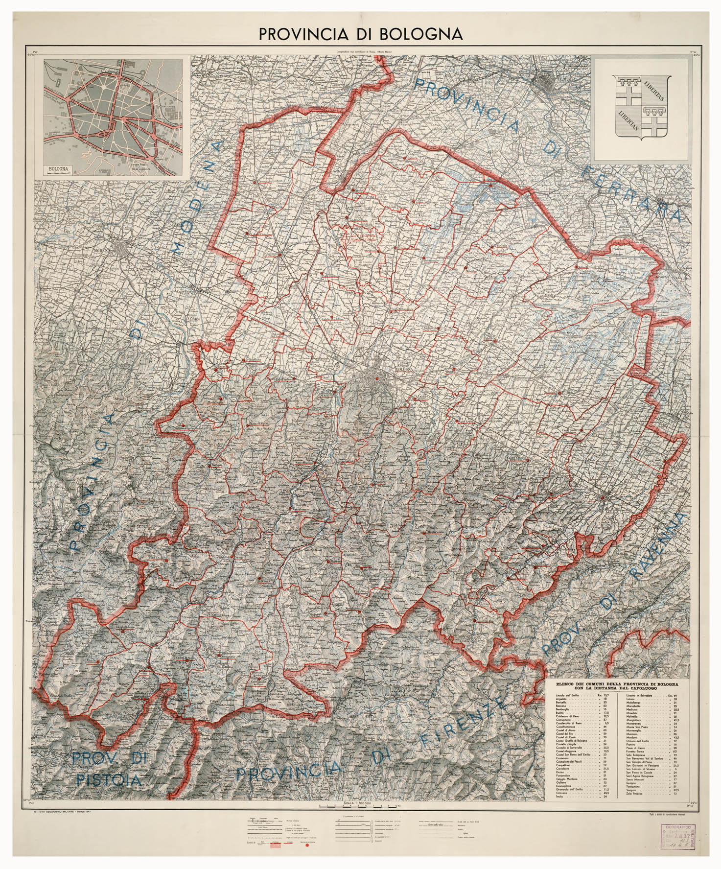 (N:14231) PROVINCIA DI BOLOGNA CON CIRCOSCRIZIONI AMM.VE (B0002218) Carte e stampe antiche: riproduzione a colori su carta (formato A1)
