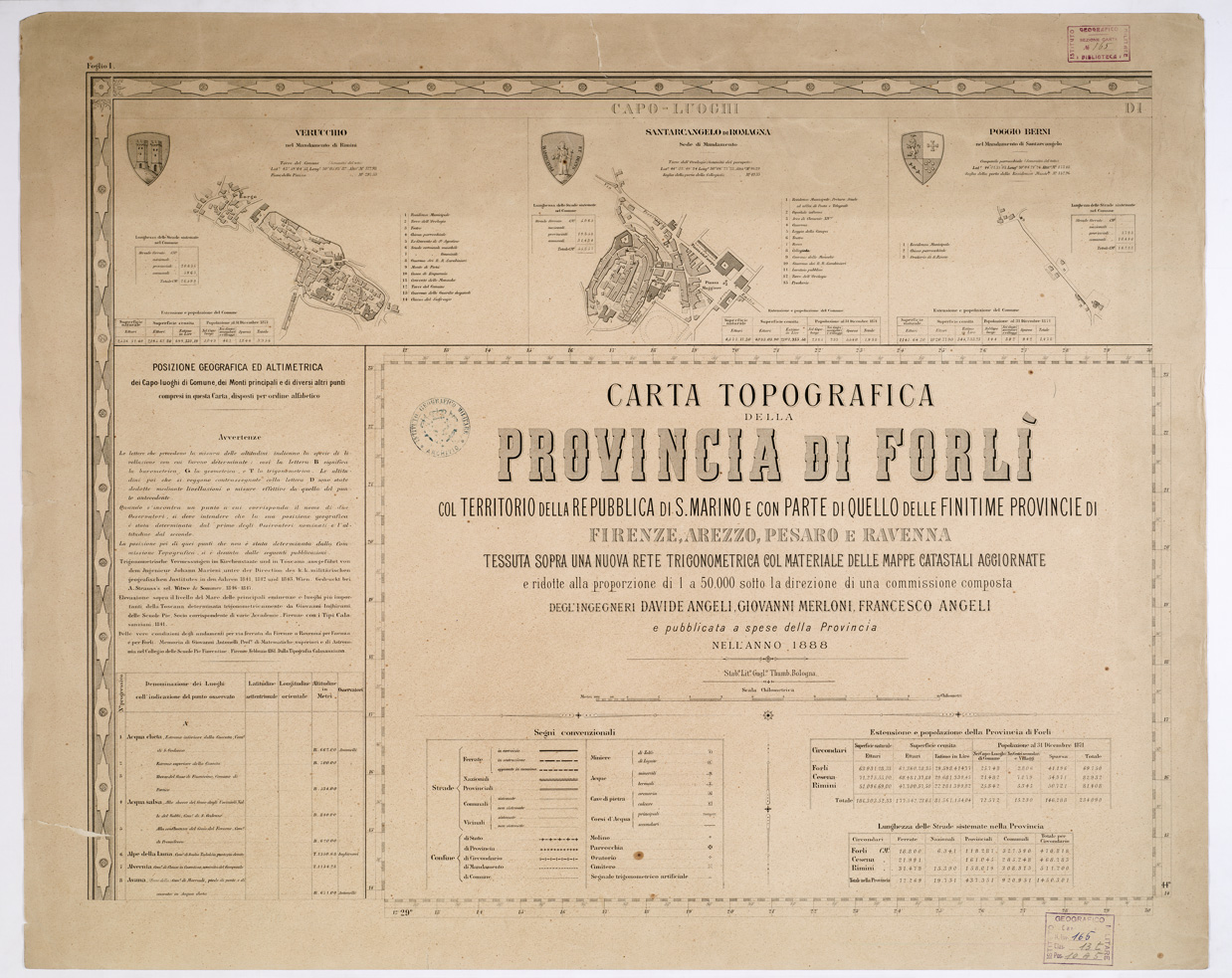 (N:7781) CARTA TOPOGRAFICA DELLA PROVINCIA DI FORLI'... - Foglio I - Testo e Titolo (B0002224) Carte e stampe antiche: riproduzione a colori su carta (formato A1)