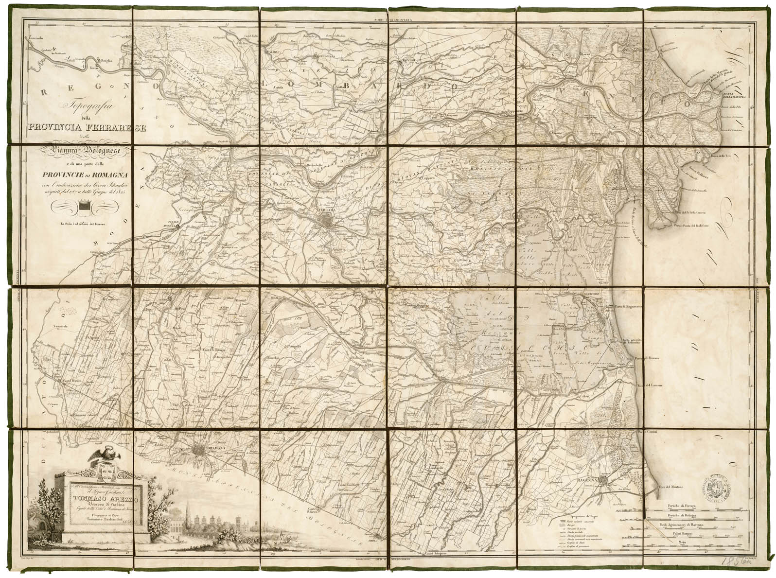 (N:12910) TOPOGRAFIA DELLA PROVINCIA FERRARESE DELLA PIANURA BOLOGNESE E DI UNA PARTE DELLE PROVINCIE DI ROMAGNA CON L'INDICAZIONE DEI LAVORI IDRAULICI (B0002274) Carte e stampe antiche: riproduzione a colori su carta (formato A1)