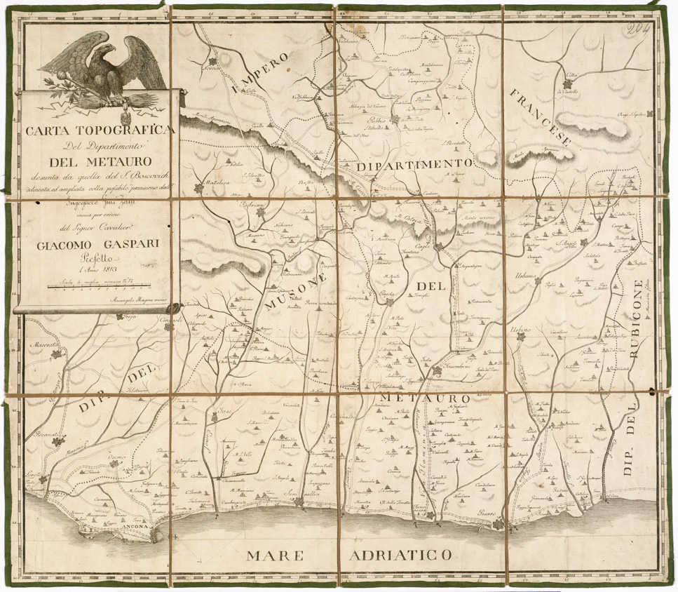(N:6530) CARTA TOPOGRAFICA DEL DIPARTIMENTO DEL METAURO DESUNTA DA QUELLA DEL S. BOSCOVICH DELINEATA ED AMPLIATA COLLA POSSIBILE PRECISIONE DALL'INGEGNERE GIUS. ZANI (B0002317) Carte e stampe antiche: riproduzione a colori su carta (formato A1)