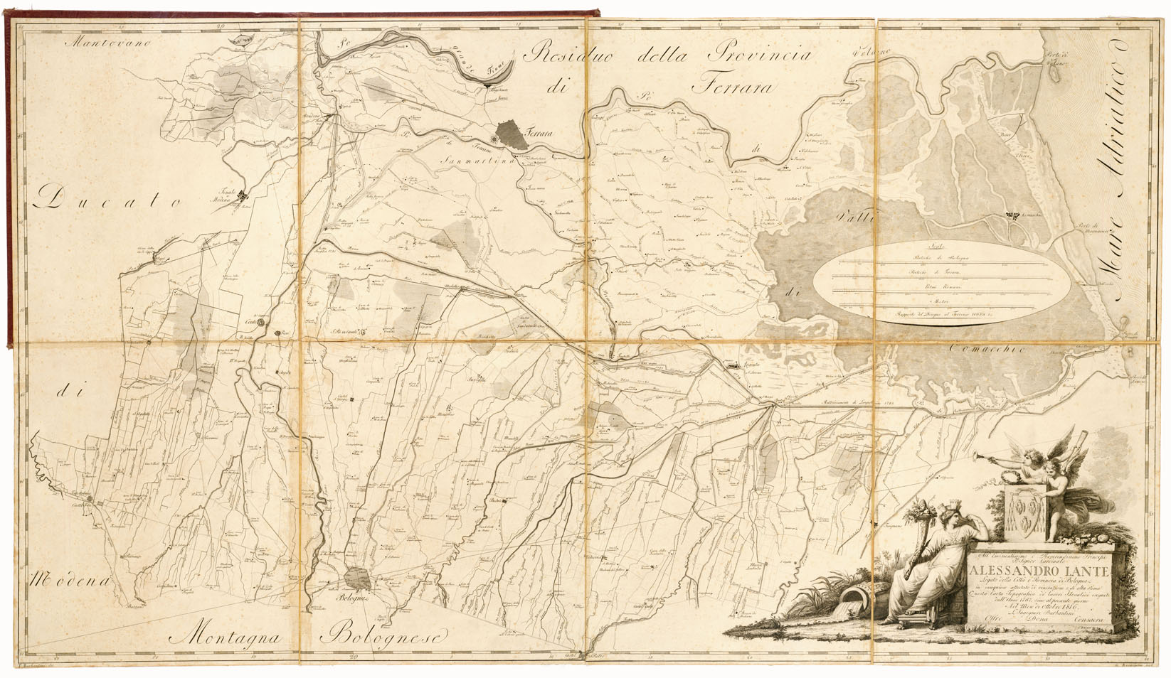 (N:6463) CARTA TOPOGRAFICA DE' LAVORI IDRAULICI ESEGUITI DALL'ANNO 1767 SINO AL 1816 NELLE PROVINCIE DI BOLOGNA E DI FERRARA (B0002362) Carte e stampe antiche: riproduzione a colori su carta (formato A1)