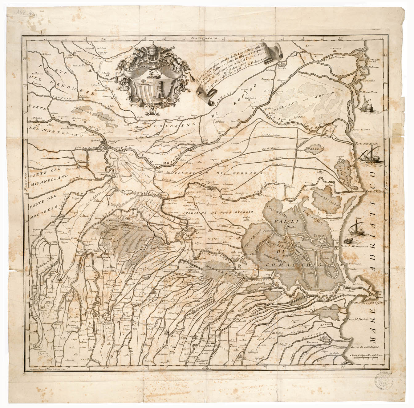 (N:8290) CARTA TOPOGRAFICA LEVATA DALLE CARTE GEOGRAFICHE DEL MAGINI E D'ALTRI E RIDOTTA IN MISURA PER QUANTO S'ESTENDE IL PAESE, OVE SONO LE VALLI, ET INONDAZIONI DEL BOLOGNESE DI LUIGI M.A CASOLI PERITO PUBBLICO DI BOLOGNA 1726 - Rovigo, Ferrara, Verona, Ravenna (B0002364) Carte e stampe antiche: riproduzione a colori su carta (formato A1)