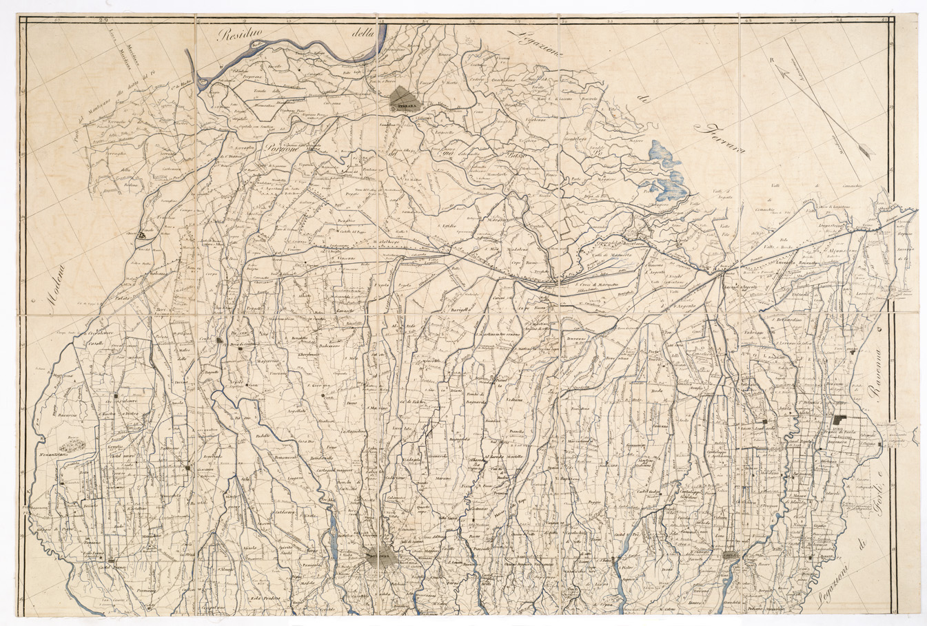 (N:13841) PIANTA DELLA PROVINCIA DI BOLOGNA STATO PONTIFICIO DIVISA DALLE STRADE ROMANA E DI BAZZANO IN PIANO, IN MONTE, ECC., (s. d.).- Foglio Nord (B0002376) Carte e stampe antiche: riproduzione a colori su carta (formato A1)