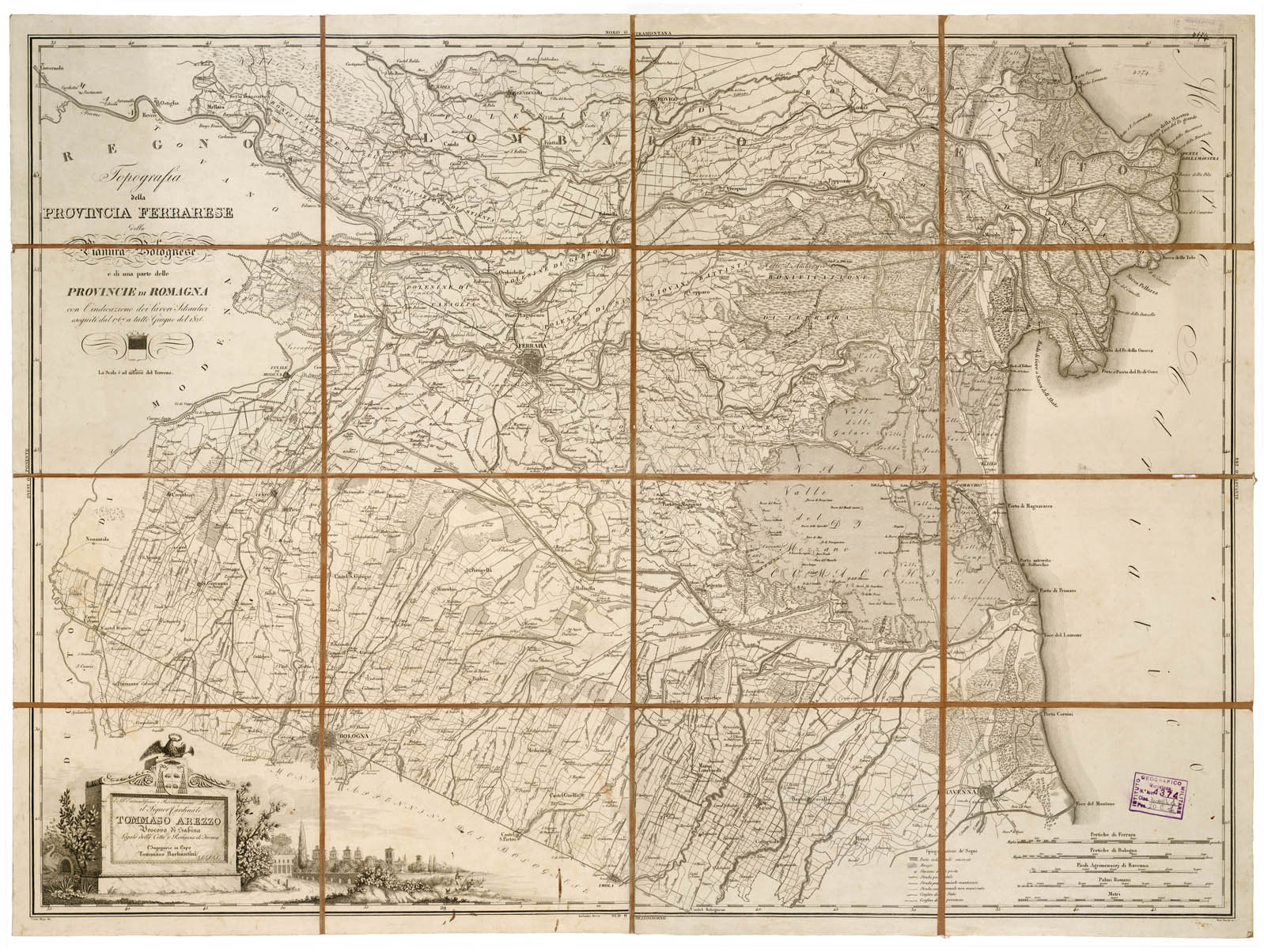 (N:12886) TOPOGRAFIA DELLA PROVINCIA FERRARESE DELLA PIANURA BOLOGNESE E DI UNA PARTE DELLE PROVINCIE DI ROMAGNA CON L'INDICAZIONE DEI LAVORI IDRAULICI (B0002378) Carte e stampe antiche: riproduzione a colori su carta (formato A1)