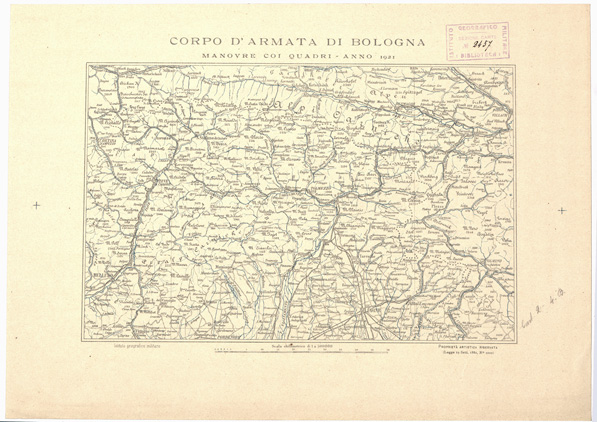 (N:13337) ZONA DELLE MANOVRE COI QUADRI DEL CORPO D'ARMATA DI BOLOGNA (B0002394) Carte e stampe antiche: riproduzione a colori su carta (formato A1)