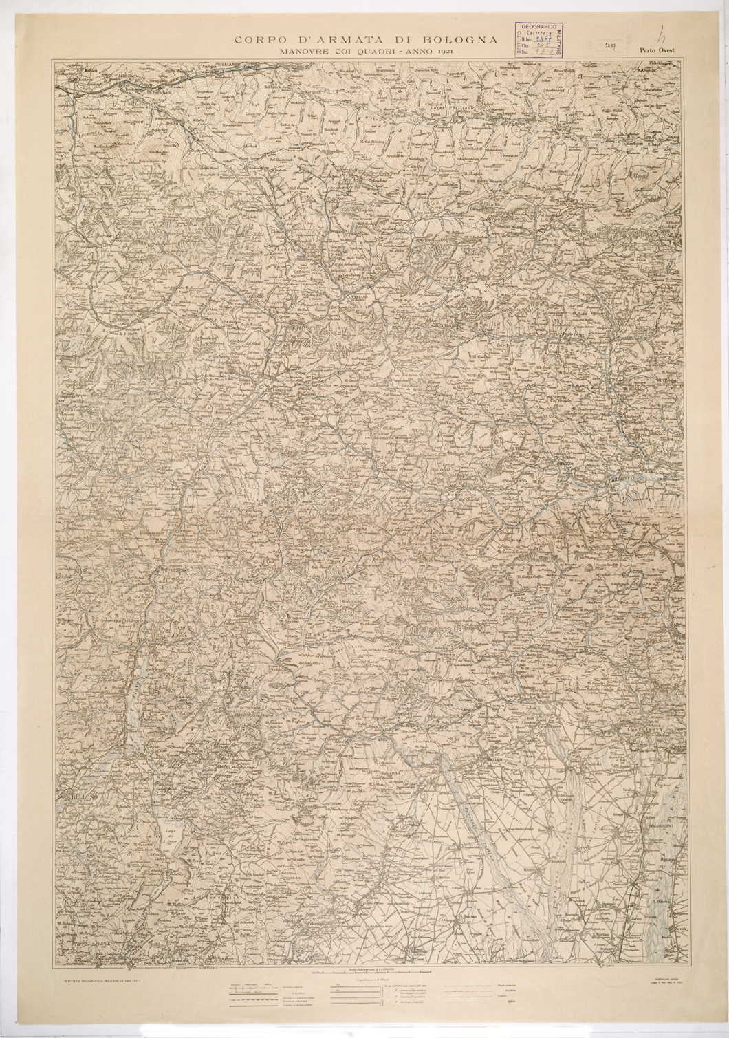 (N:13335) ZONA DELLE MANOVRE COI QUADRI DEL CORPO D'ARMATA DI BOLOGNA - Parte Ovest (B0002397) Carte e stampe antiche: riproduzione a colori su carta (formato A1)
