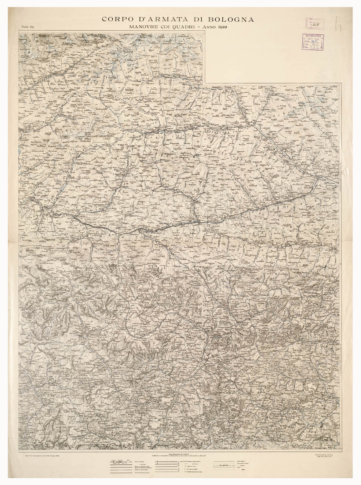 (N:13315) ZONA DELLE MANOVRE COI QUADRI DEL CORPO D'ARMATA DI BOLOGNA - Parte Est (B0002400) Carte e stampe antiche: riproduzione a colori su carta (formato A1)