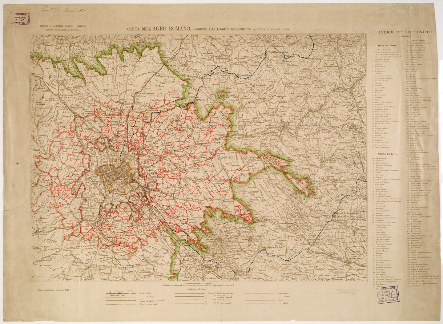 (N:2595) CARTA DELL'AGRO ROMANO PER LA ZONA SOGGETTA AL BONIFICAMENTO AGRARIO (B0002440) Carte e stampe antiche: riproduzione a colori su carta (formato A1)