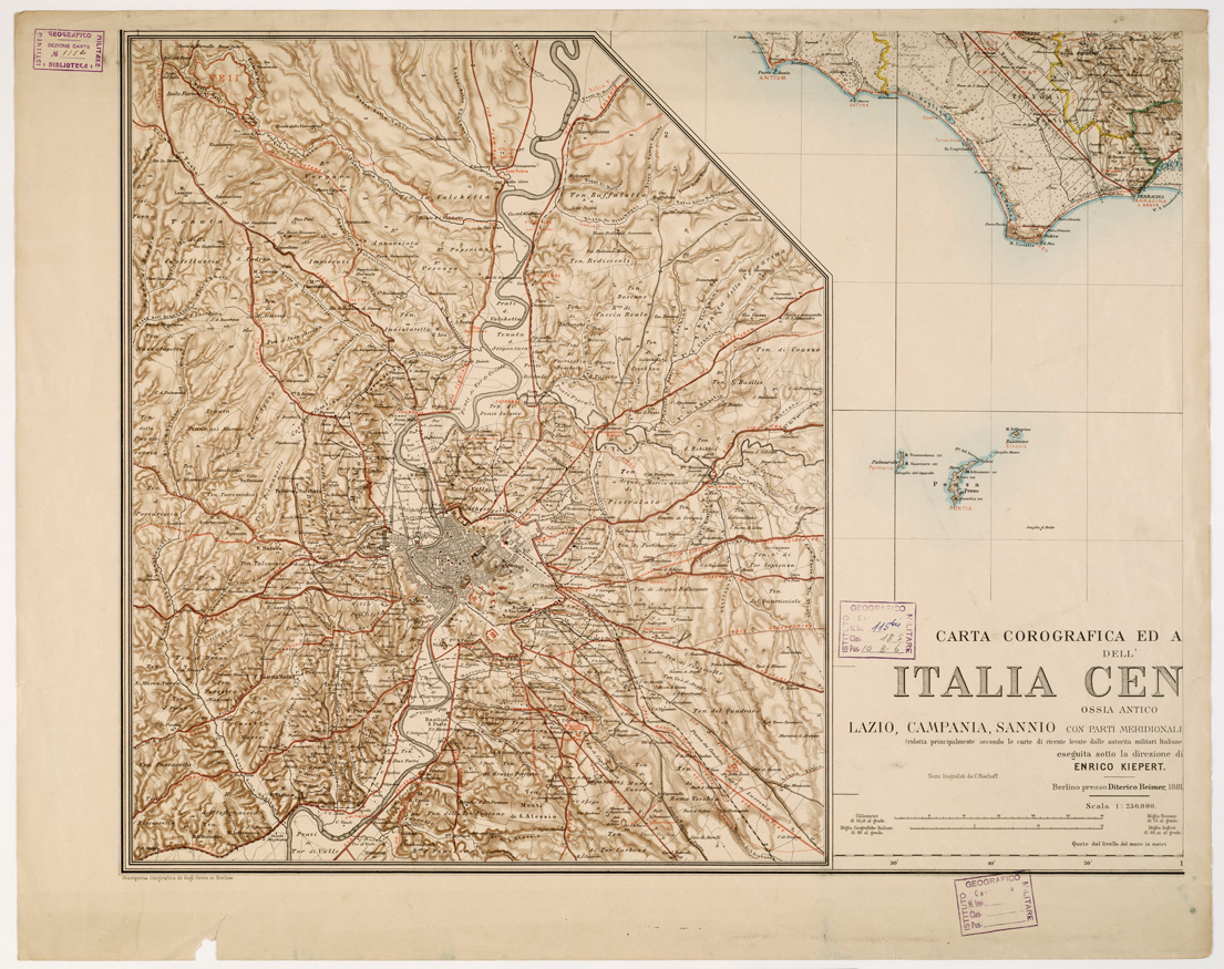 (N:8248) CARTA COROGRAFICA ED ARCHEOLOGICA DELL'ITALIA CENTRALE OSSIA ANTICO LAZIO, CAMPANIA, SANNIO CON PARTI MERIDIONALI DELLA SABINA ED ETRURIA - Foglio 3 (B0002443) Carte e stampe antiche: riproduzione a colori su carta (formato A1)