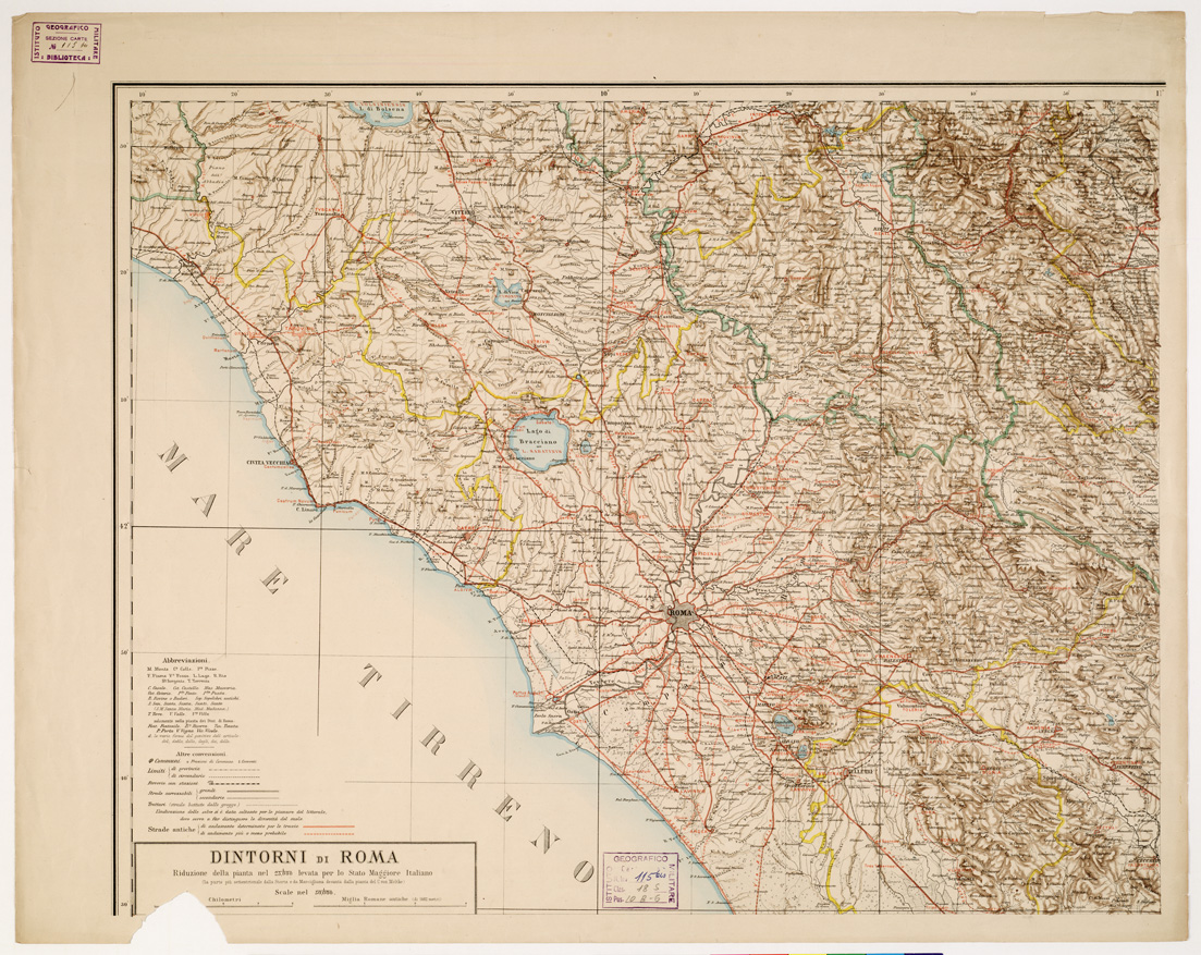 (N:8245) CARTA COROGRAFICA ED ARCHEOLOGICA DELL'ITALIA CENTRALE OSSIA ANTICO LAZIO, CAMPANIA, SANNIO CON PARTI MERIDIONALI DELLA SABINA ED ETRURIA - Foglio 1 (B0002444) Carte e stampe antiche: riproduzione a colori su carta (formato A1)