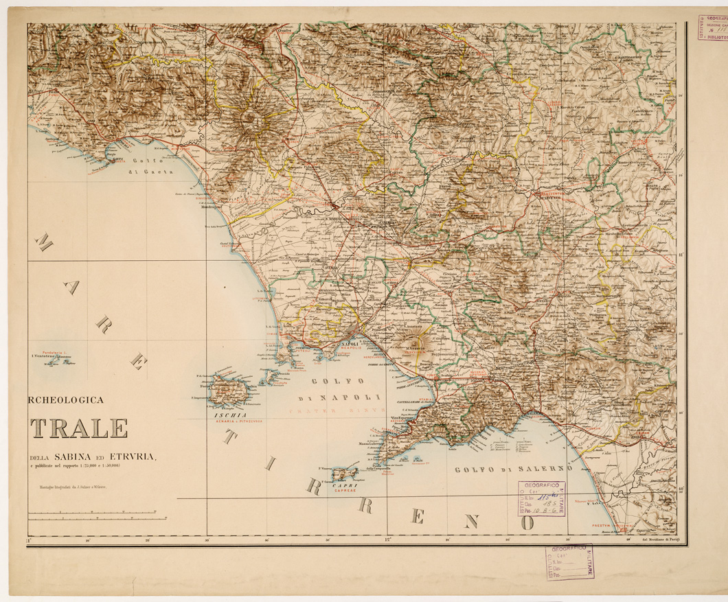 (N:8247) CARTA COROGRAFICA ED ARCHEOLOGICA DELL'ITALIA CENTRALE OSSIA ANTICO LAZIO, CAMPANIA, SANNIO CON PARTI MERIDIONALI DELLA SABINA ED ETRURIA - Foglio 4 (B0002445) Carte e stampe antiche: riproduzione a colori su carta (formato A1)