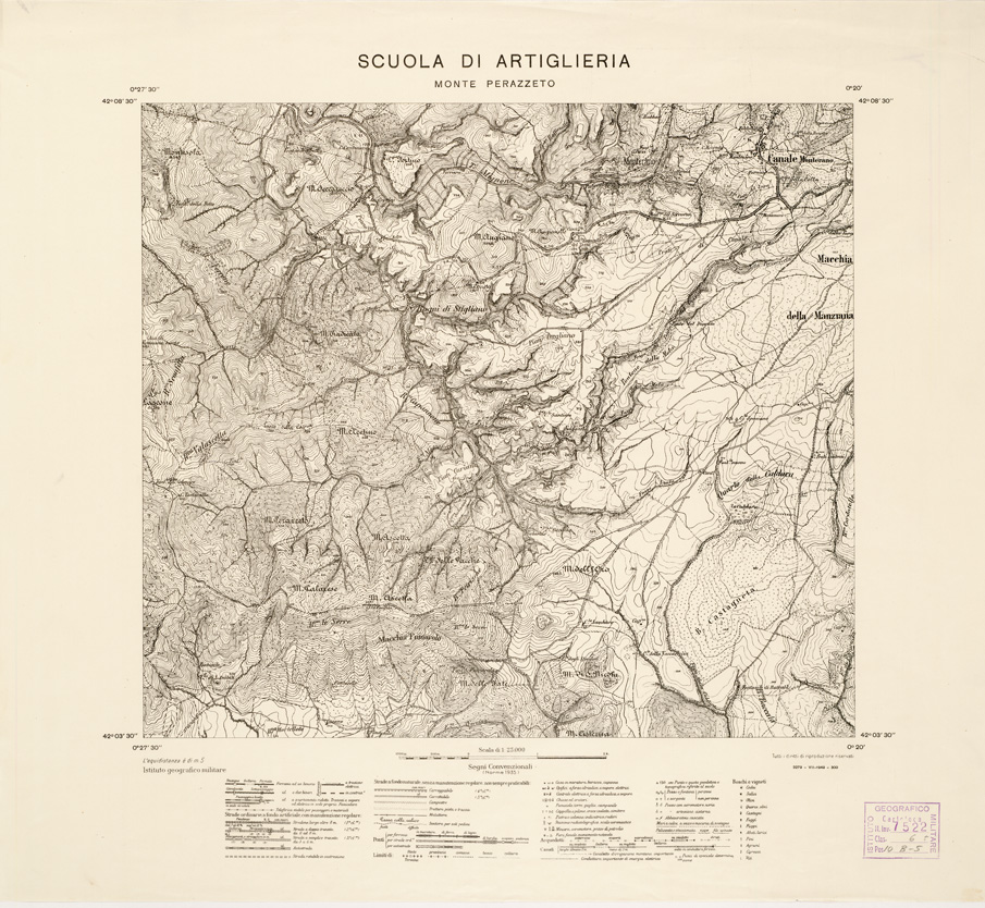(N:15825) SCUOLA DI ARTIGLIERIA - Monte Perazzeto (B0002534) Carte e stampe antiche: riproduzione a colori su carta (formato A1)