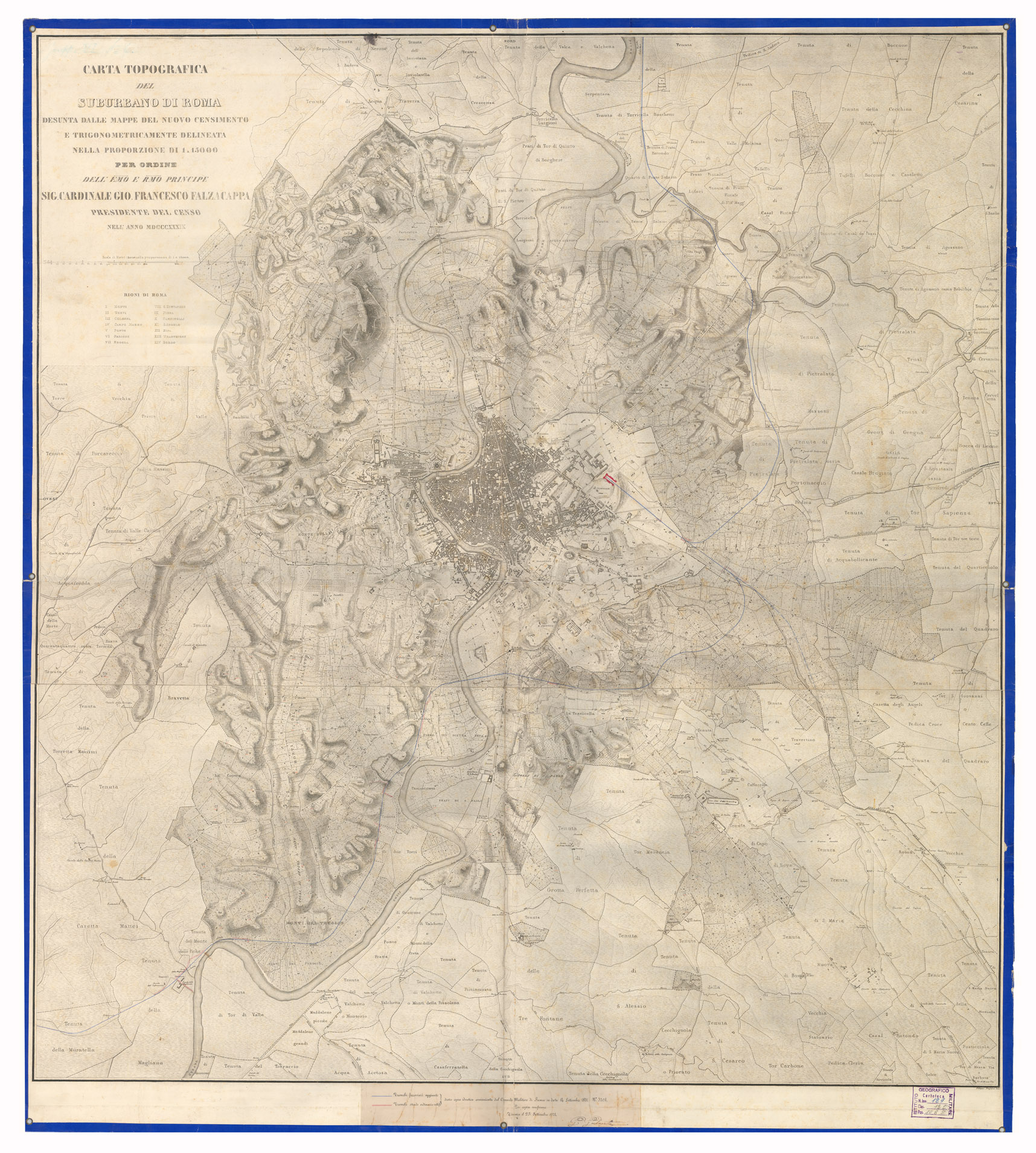 (N:6662) CARTA TOPOGRAFICA DEL SUBURBANO DI ROMA DESUNTA DALLE MAPPE DEL NUOVO CENSIMENTO E TRIGONOMETRICAMENTE DELINEATA NELLA PROPORZIONE DI 1:150.000 (B0002539) Carte e stampe antiche: riproduzione a colori su carta (formato A1)