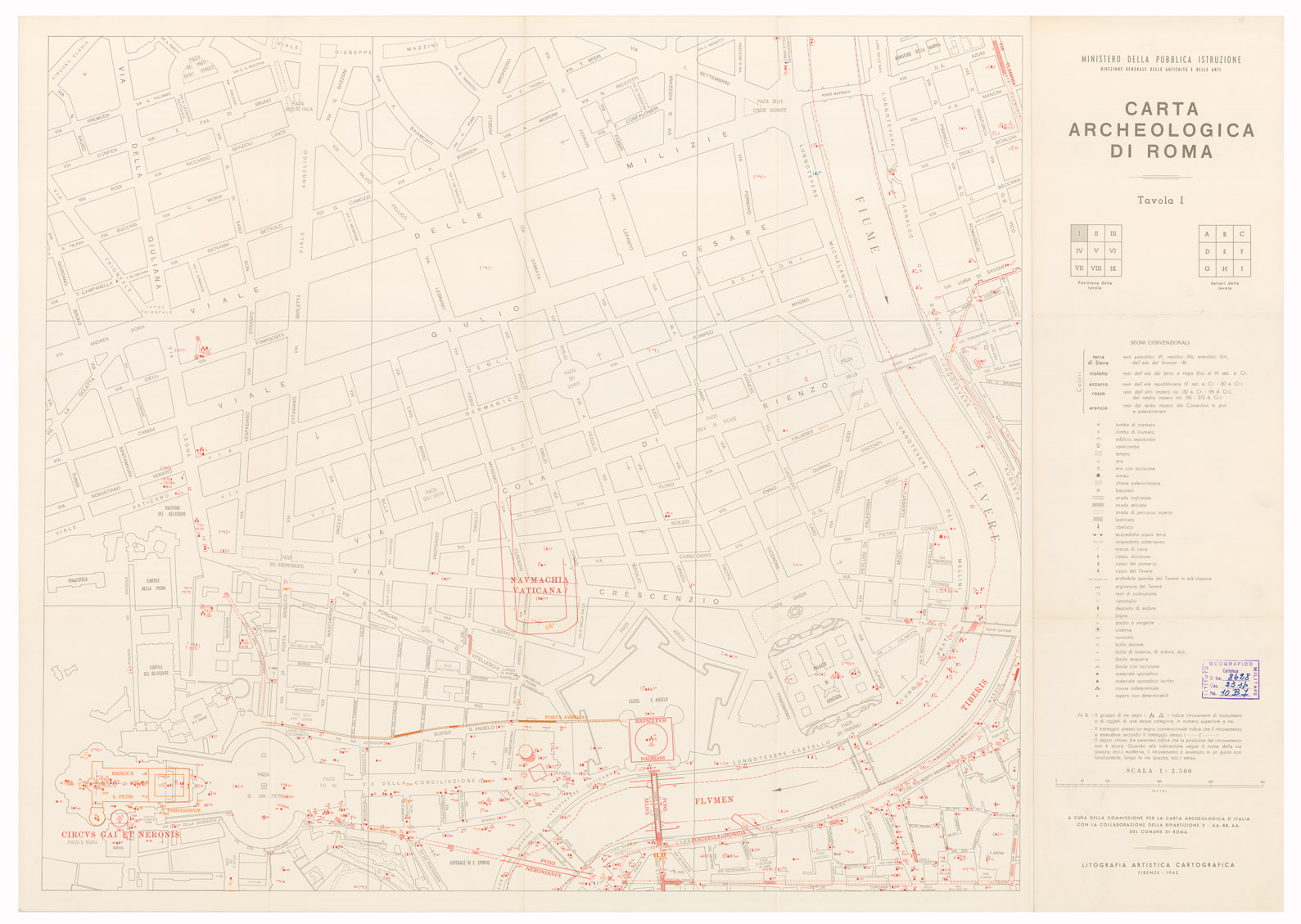 (N:770) CARTA ARCHEOLOGICA DI ROMA - Tavola 1 (B0002644) Carte e stampe antiche: riproduzione a colori su carta (formato A1)