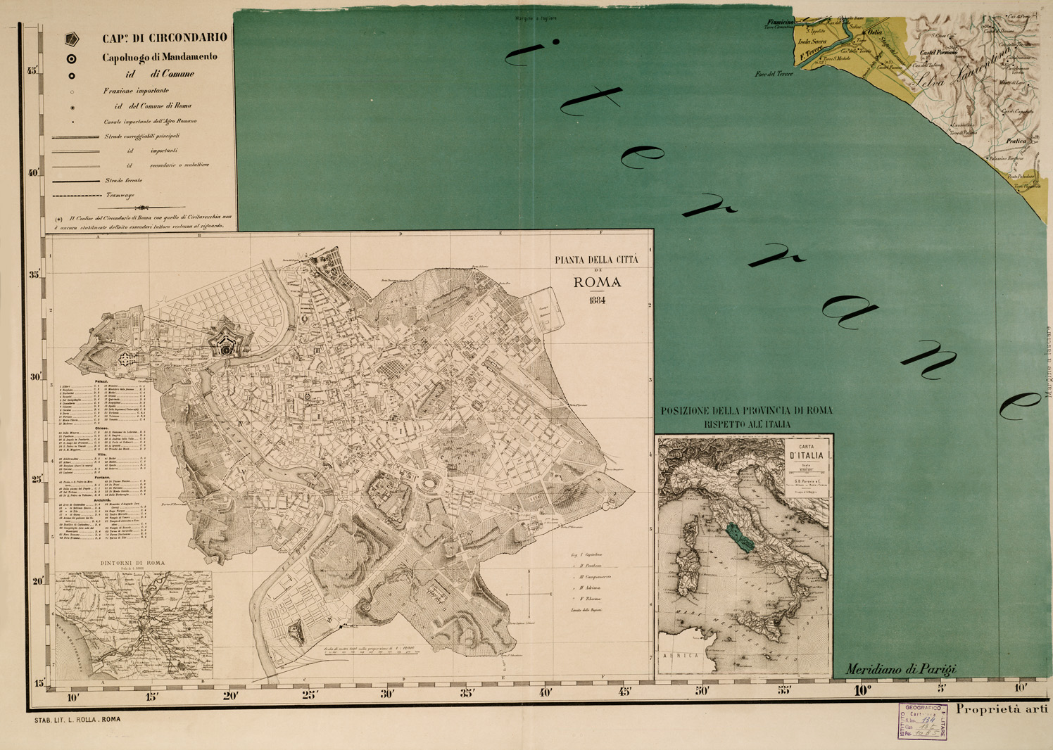 (N:831) CARTA COROGRAFICA DELLA PROVINCIA DI ROMA - Foglio 5 (B0002662) Carte e stampe antiche: riproduzione a colori su carta (formato A1)