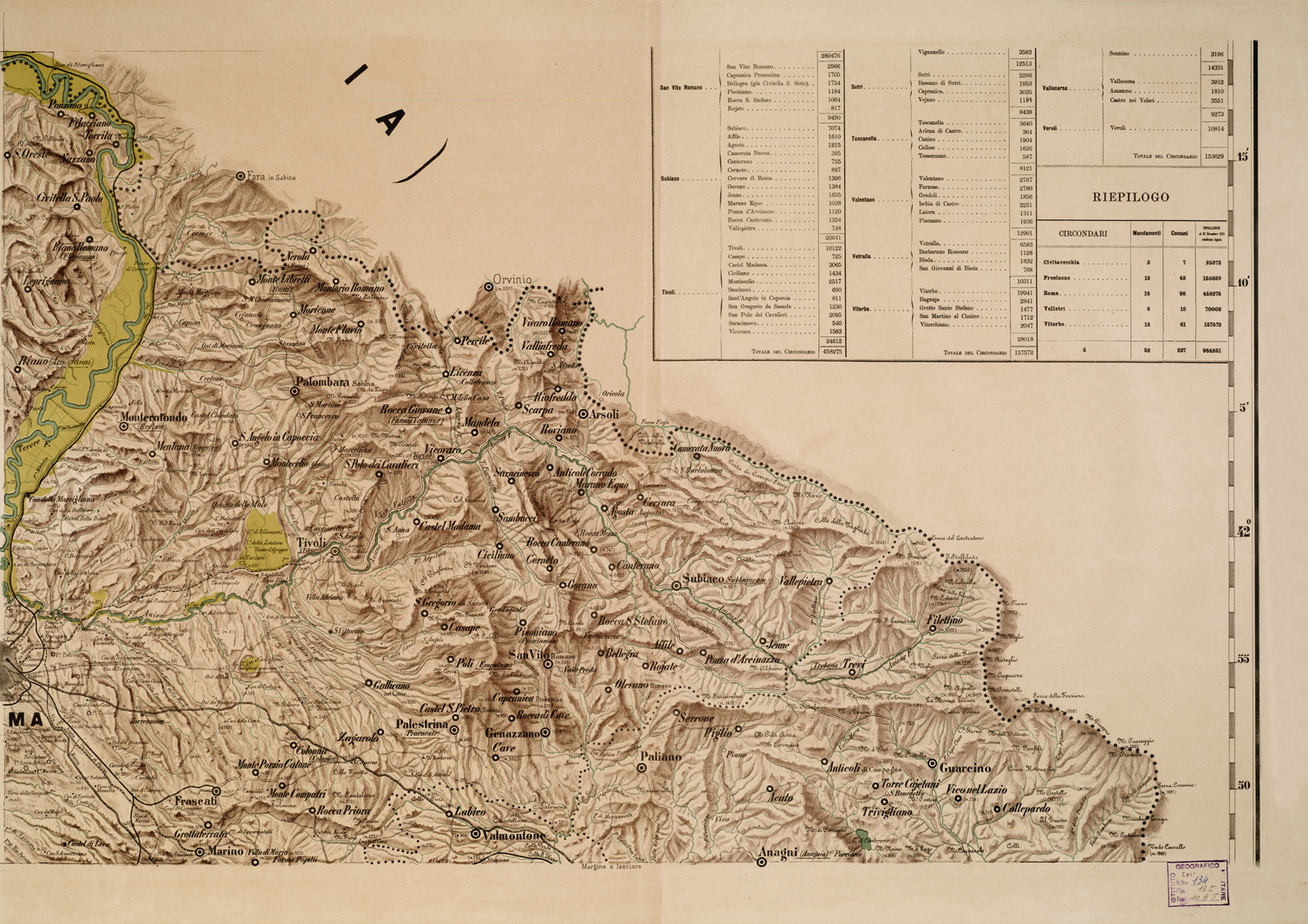 (N:834) CARTA COROGRAFICA DELLA PROVINCIA DI ROMA - Foglio 4 (B0002663) Carte e stampe antiche: riproduzione a colori su carta (formato A1)