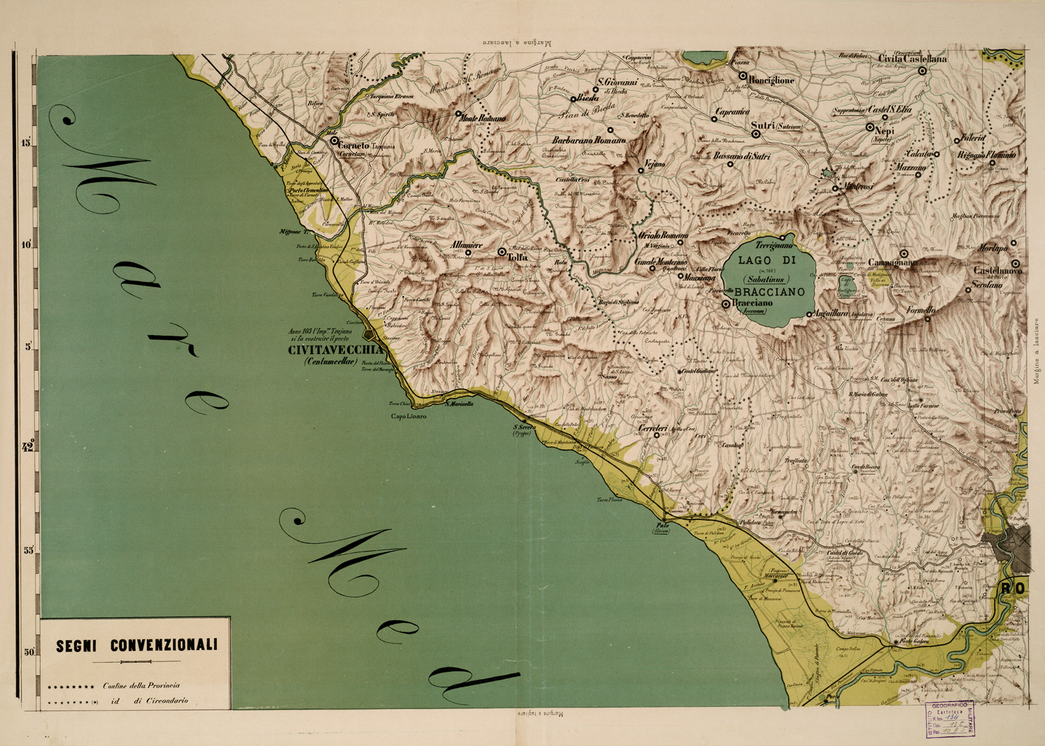 (N:830) CARTA COROGRAFICA DELLA PROVINCIA DI ROMA - Foglio 3 (B0002664) Carte e stampe antiche: riproduzione a colori su carta (formato A1)