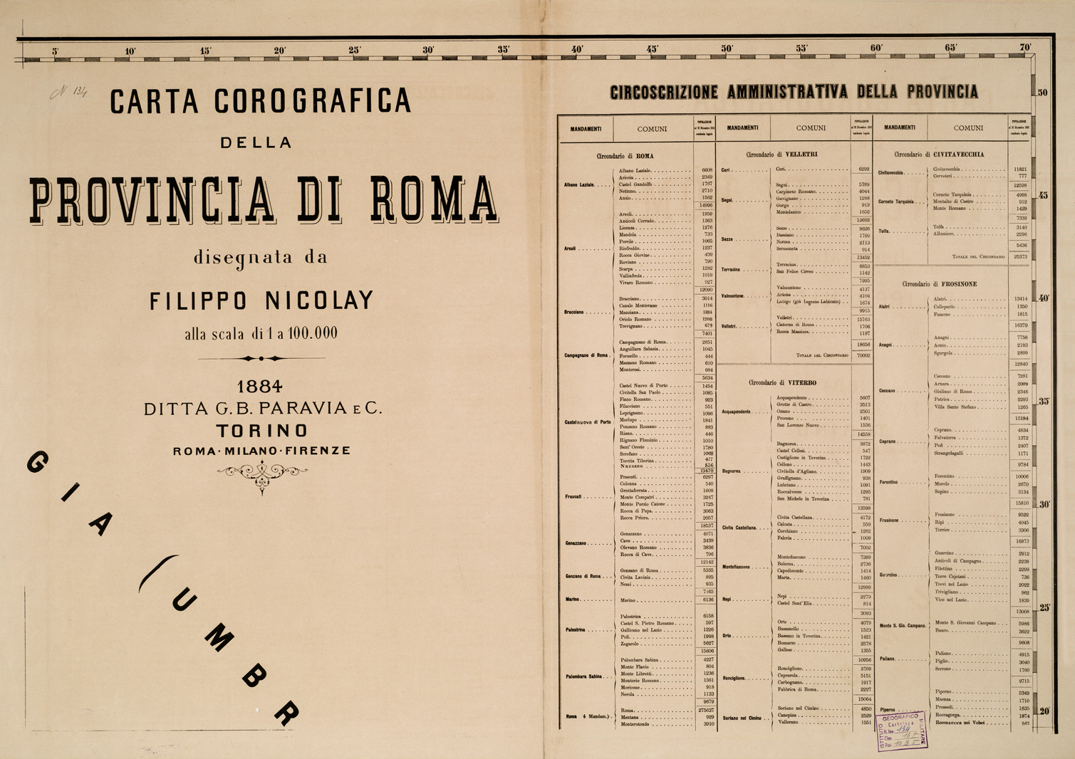 (N:833) CARTA COROGRAFICA DELLA PROVINCIA DI ROMA - Foglio 2 - Titolo (B0002666) Carte e stampe antiche: riproduzione a colori su carta (formato A1)