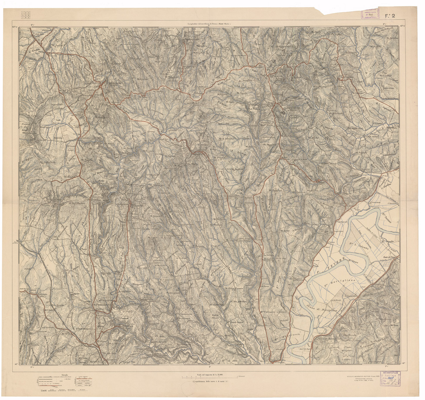 (N:4059) CARTA DI ROMA E DINTORNI - Foglio 2 (B0002671) Carte e stampe antiche: riproduzione a colori su carta (formato A1)